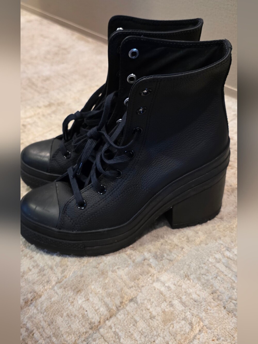 Converse Chuck 70 De Luxe Heel Leather High Boots Black Shoes Platform - Picture 5 of 10